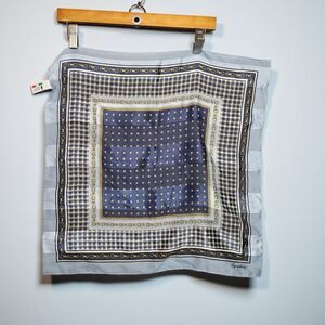 VTG Italian Symphony Scarfs Blue Houndstooth Quiet Luxury Neckercheif Square